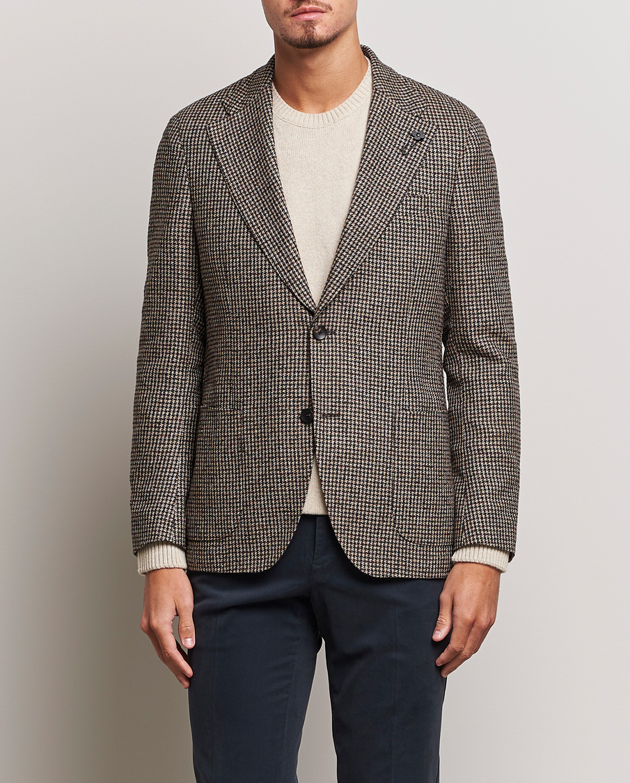 Homme | Blazers | Lardini | Wool/Silk/Cashmere Houndstooth Blazer Beige/Green