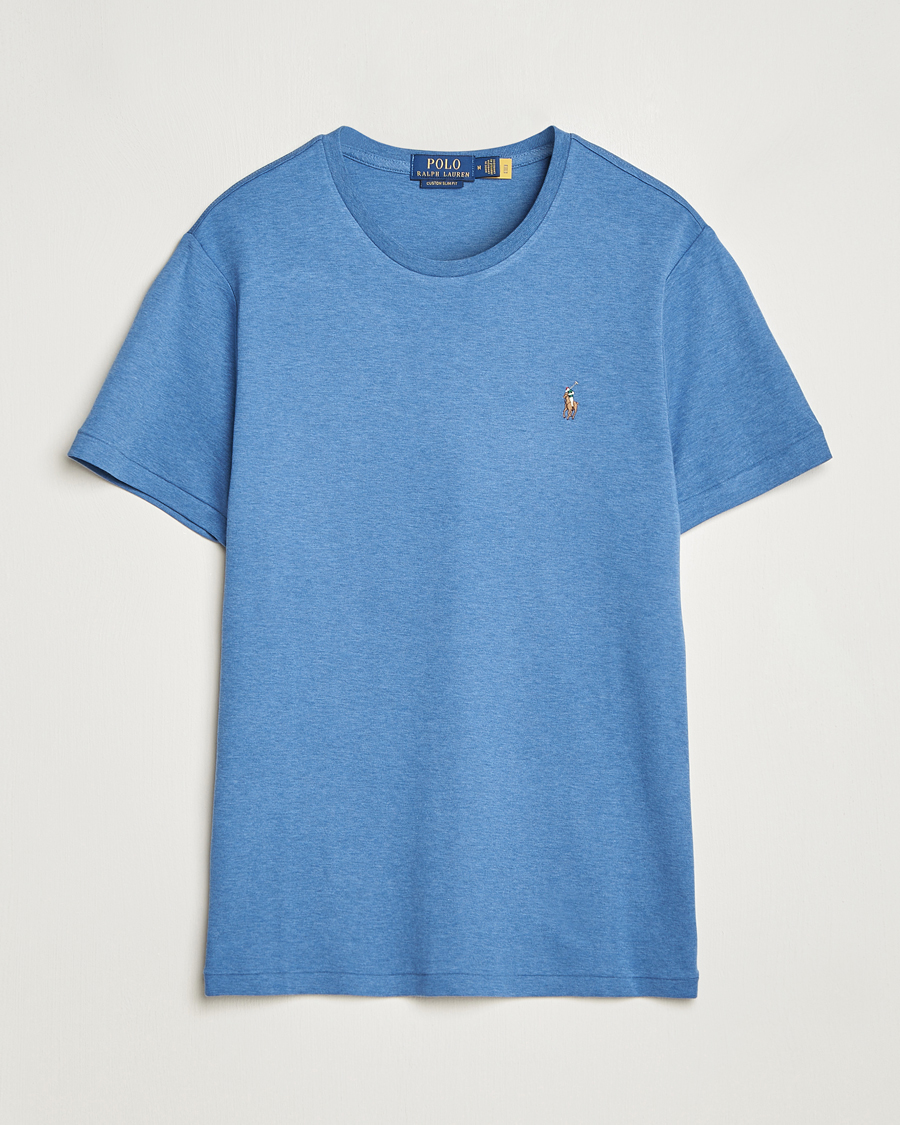 Homme | T-shirts | Polo Ralph Lauren | Luxury Pima Cotton Crew Neck T-Shirt Fog Blue Heather