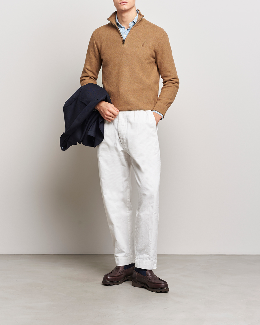 Homme | Pulls Et Tricots | Polo Ralph Lauren | Textured Half Zip Latte Brown Heather
