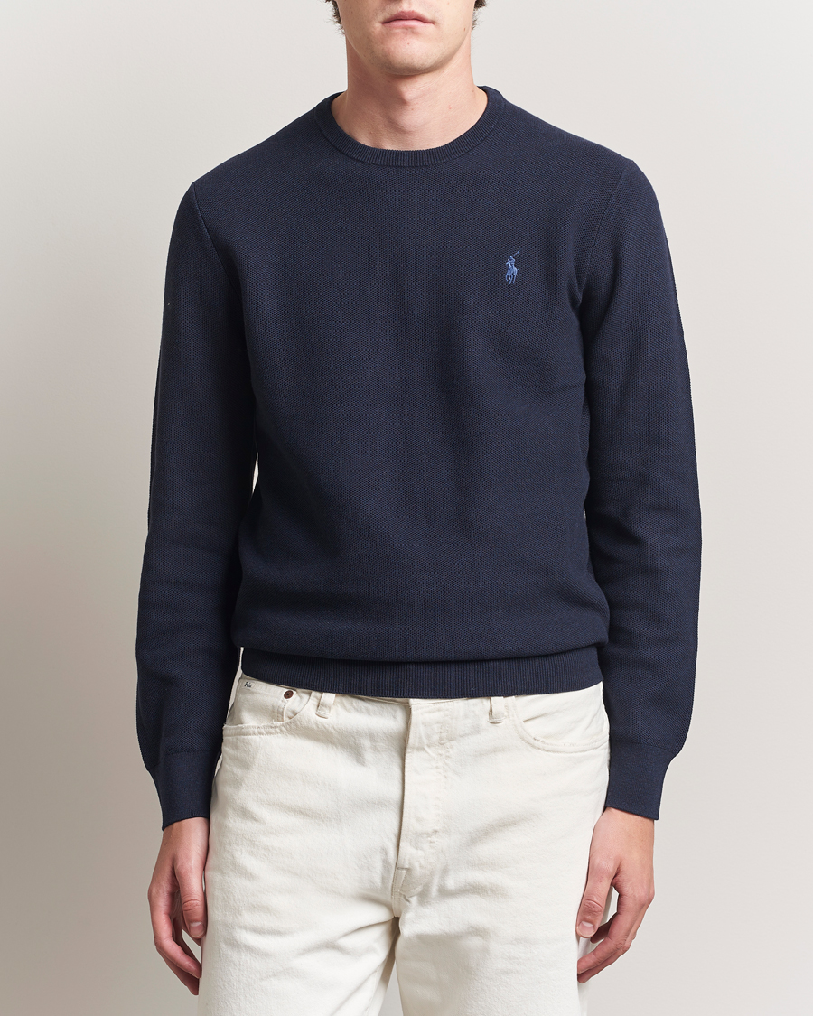 Homme | Pulls Et Tricots | Polo Ralph Lauren | Textured Cotton Crew Neck Sweater Navy Heather
