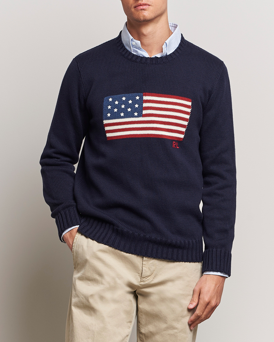 Men | Knitted Jumpers | Polo Ralph Lauren | Cotton Knitted Flag Sweater Hunter Navy