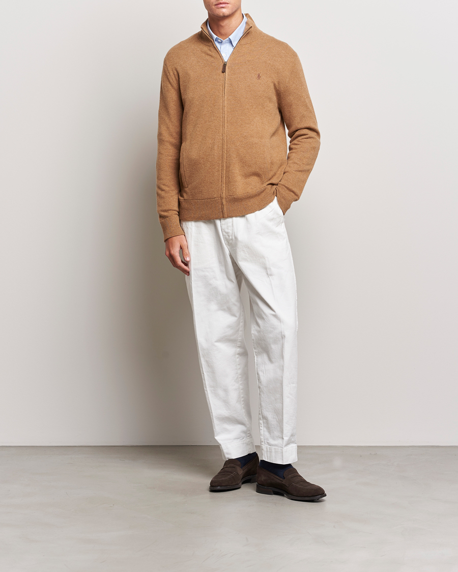 Homme | Pulls Et Tricots | Polo Ralph Lauren | Merino Knitted Full Zip Sweater Latte Brown Heather