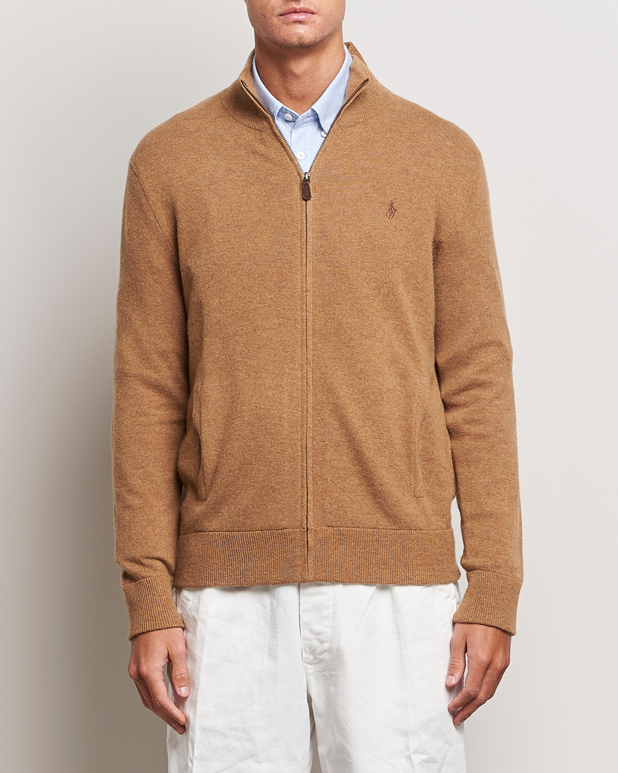 Homme | Pulls Et Tricots | Polo Ralph Lauren | Merino Knitted Full Zip Sweater Latte Brown Heather