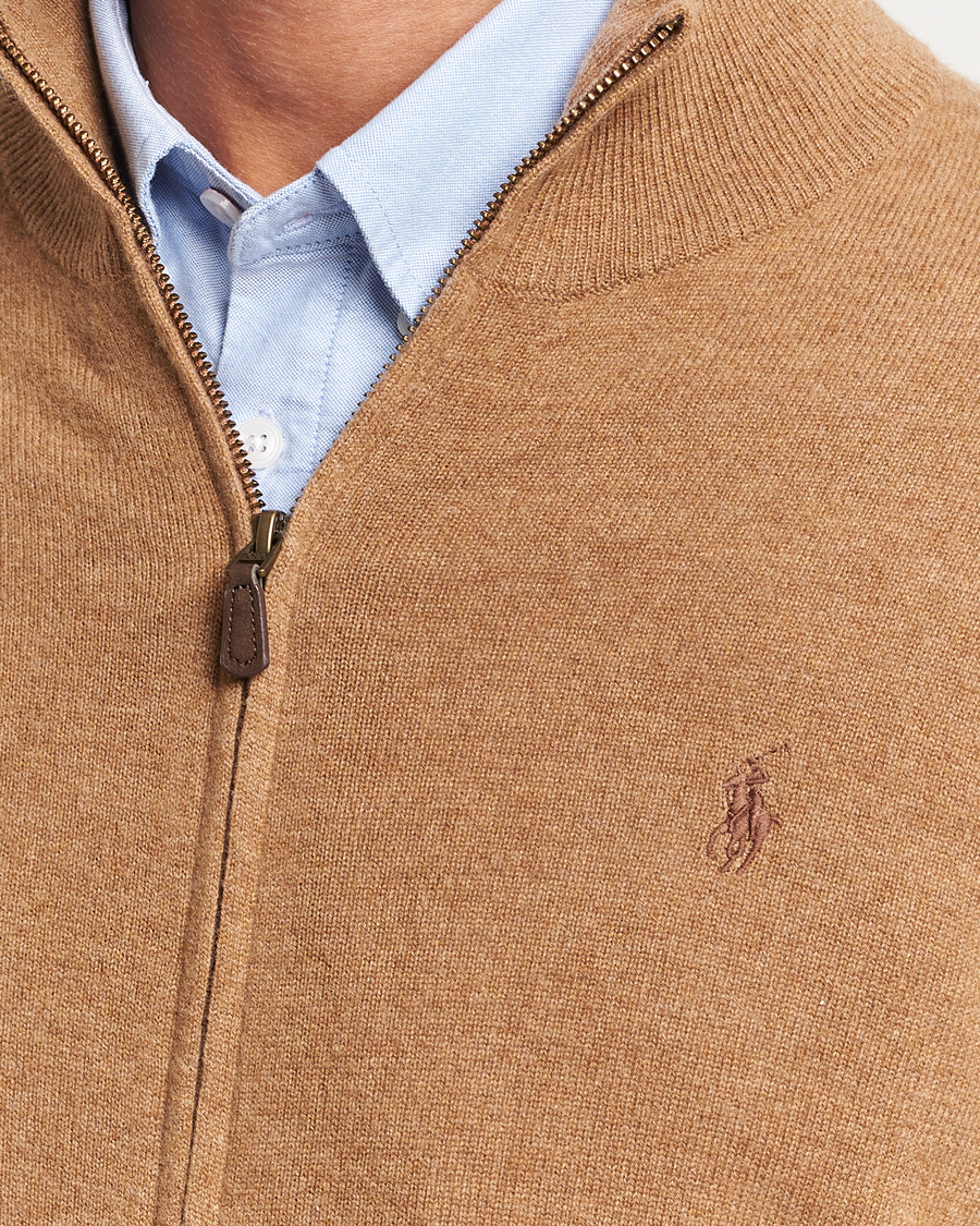 Homme | Pulls Et Tricots | Polo Ralph Lauren | Merino Knitted Full Zip Sweater Latte Brown Heather