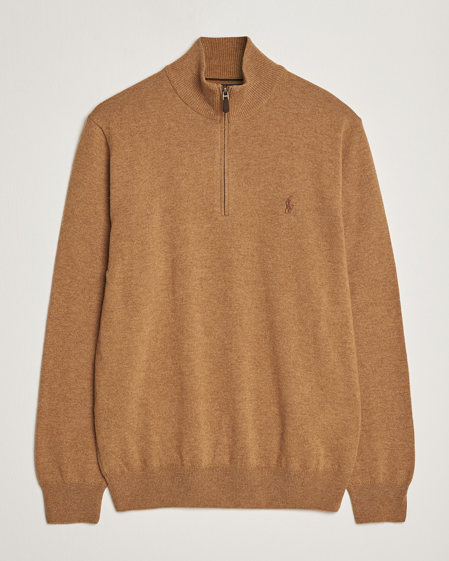 Homme | Pulls Et Tricots | Polo Ralph Lauren | Merino Knitted Half Zip Sweater Latte Brown Heather