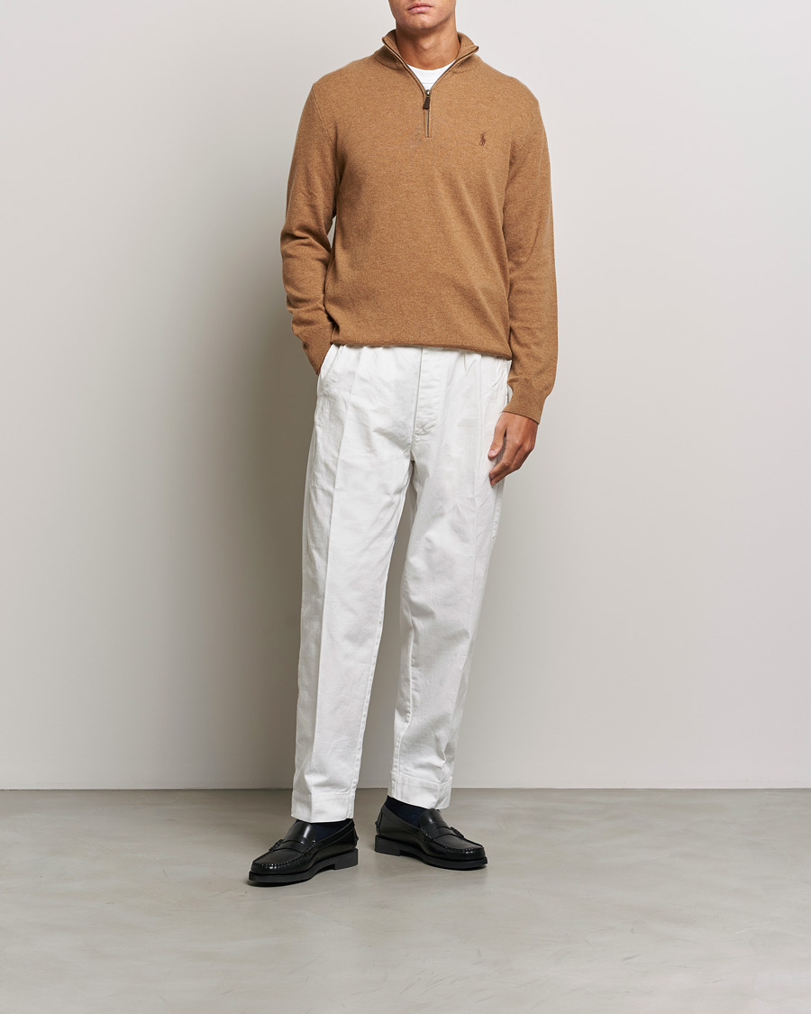 Homme | Pulls Et Tricots | Polo Ralph Lauren | Merino Knitted Half Zip Sweater Latte Brown Heather