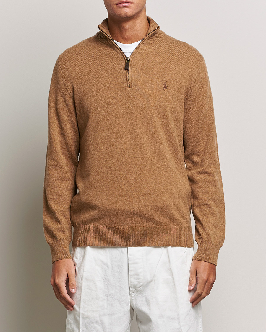 Homme | Pulls Et Tricots | Polo Ralph Lauren | Merino Knitted Half Zip Sweater Latte Brown Heather