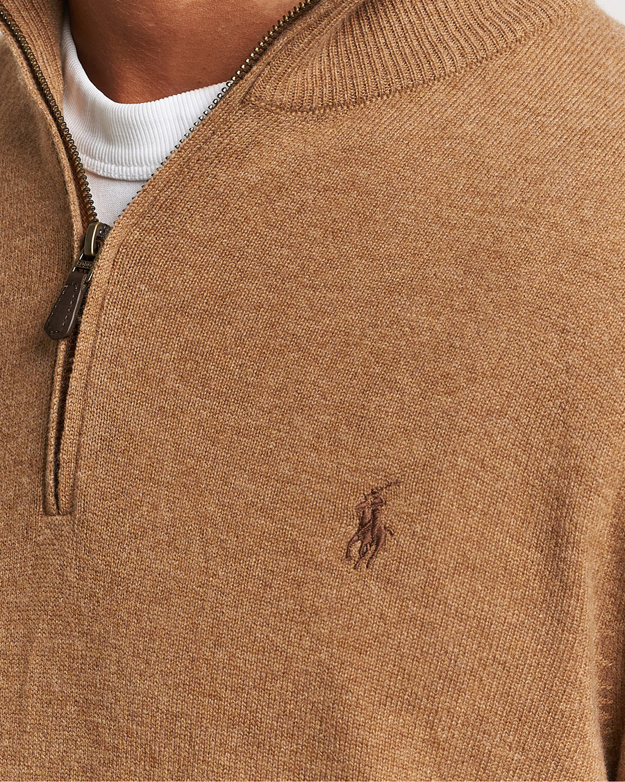 Homme | Pulls Et Tricots | Polo Ralph Lauren | Merino Knitted Half Zip Sweater Latte Brown Heather