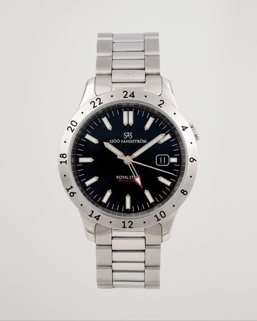 Homme | Sjöö Sandström Pre-Owned Royal Steel Worldstimer 41mm SS-1841-WT Steel Black | Sjöö Sandström Pre-Owned | Royal Steel Worldstimer 41mm SS-1841-WT Steel Black
