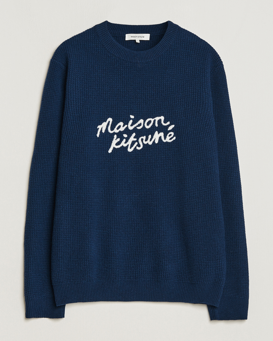 Homme | Pulls Et Tricots | Maison Kitsuné | Handwriting Wool Crew Neck Sweater Ink Blue