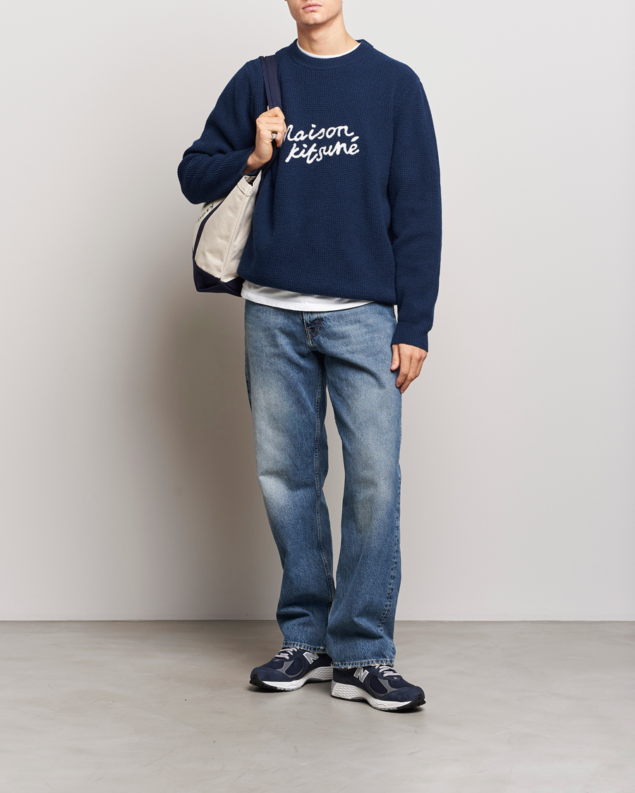 Homme | Pulls Et Tricots | Maison Kitsuné | Handwriting Wool Crew Neck Sweater Ink Blue