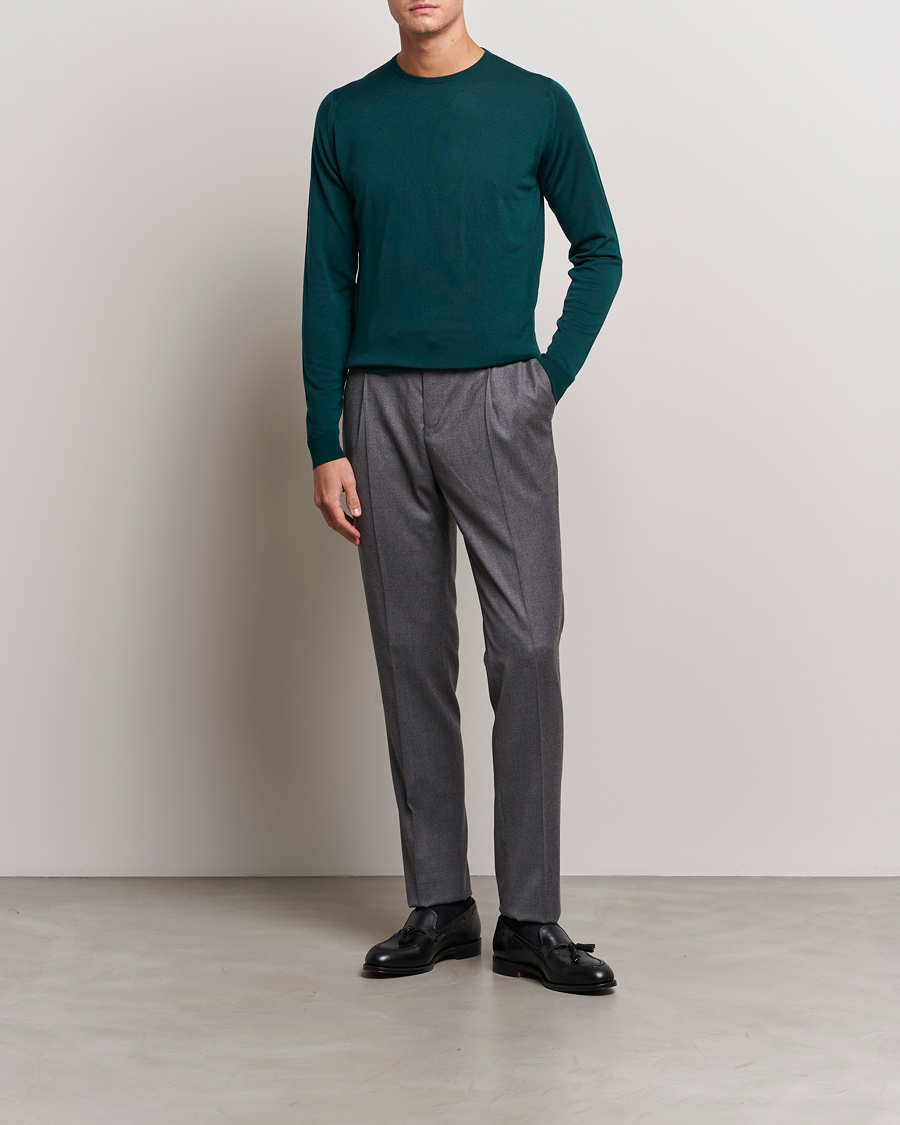Homme | Pulls Et Tricots | John Smedley | Lundy Extra Fine Merino Crew Neck Pine Green