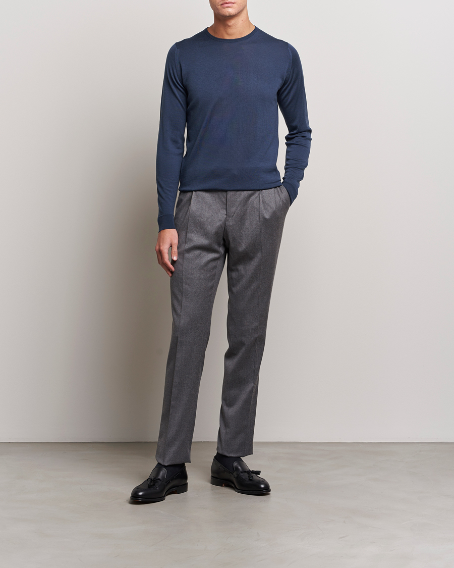Homme | Pulls Et Tricots | John Smedley | Lundy Extra Fine Merino Crew Neck Smoke Blue