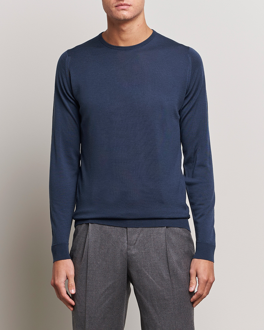 Homme | Pulls Et Tricots | John Smedley | Lundy Extra Fine Merino Crew Neck Smoke Blue
