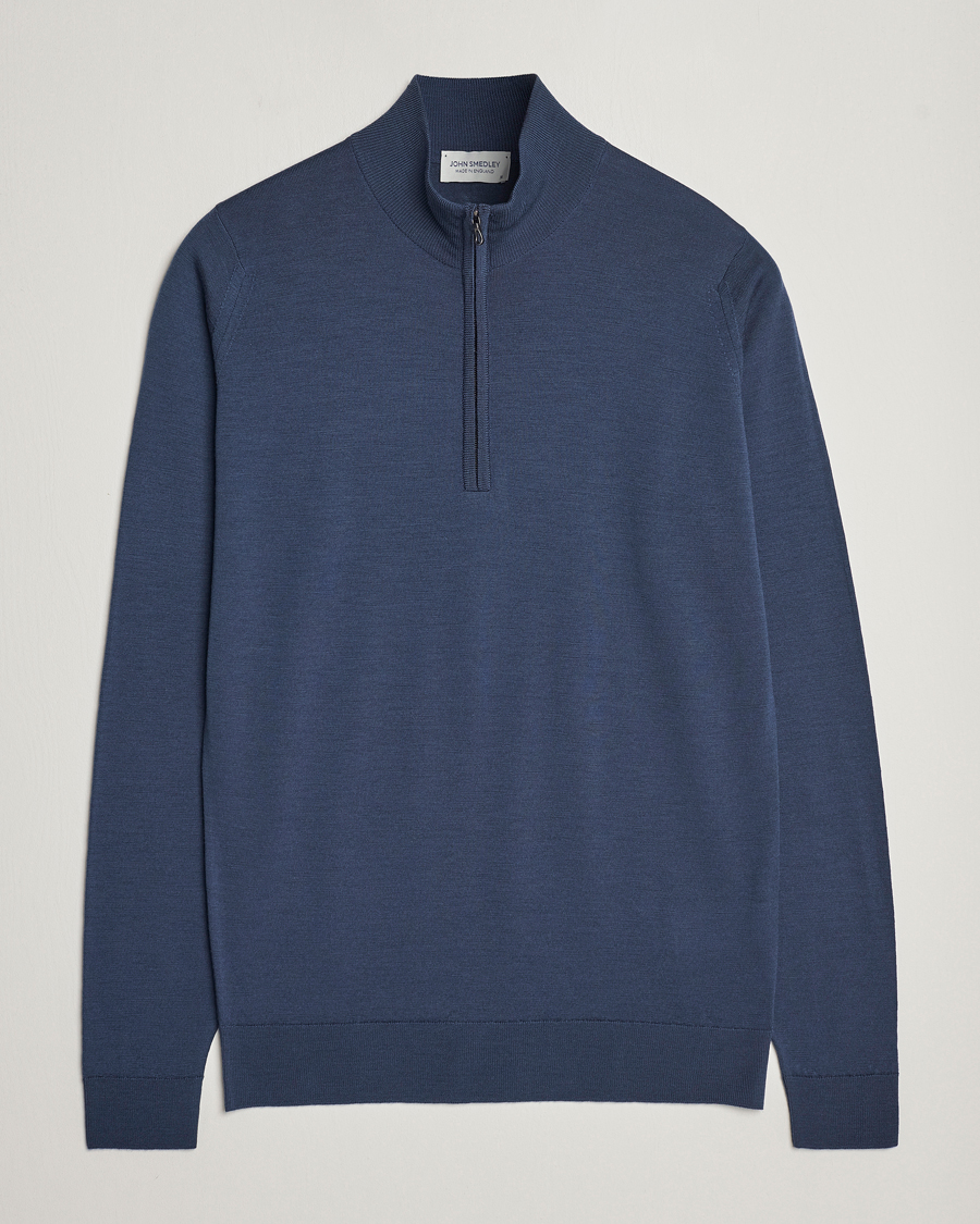 Homme | Pulls Et Tricots | John Smedley | Barrow Extra Fine Merino Half Zip Smoke Blue