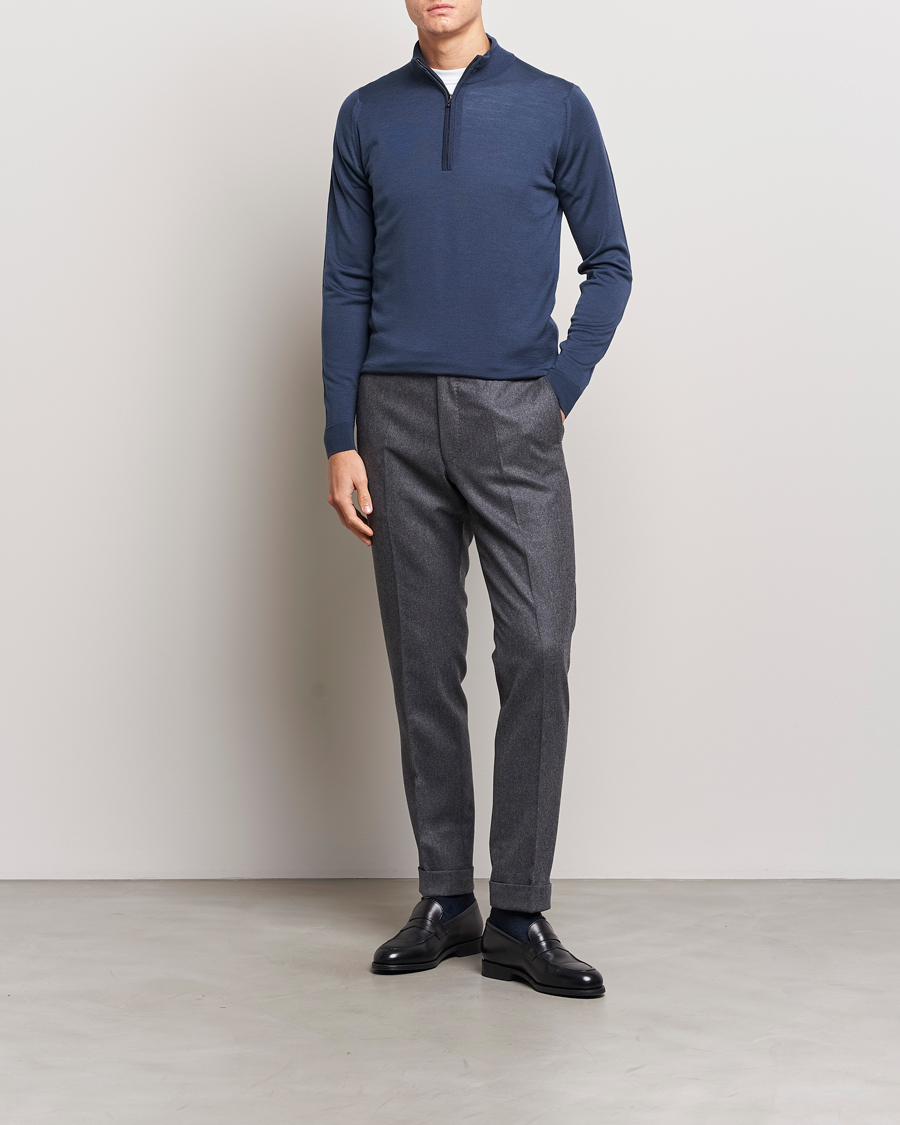 Homme | Pulls Et Tricots | John Smedley | Barrow Extra Fine Merino Half Zip Smoke Blue