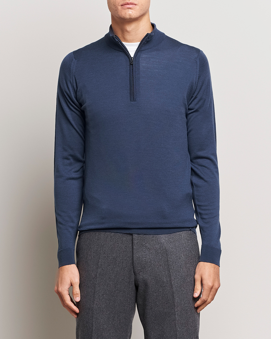 Homme | Pulls Et Tricots | John Smedley | Barrow Extra Fine Merino Half Zip Smoke Blue