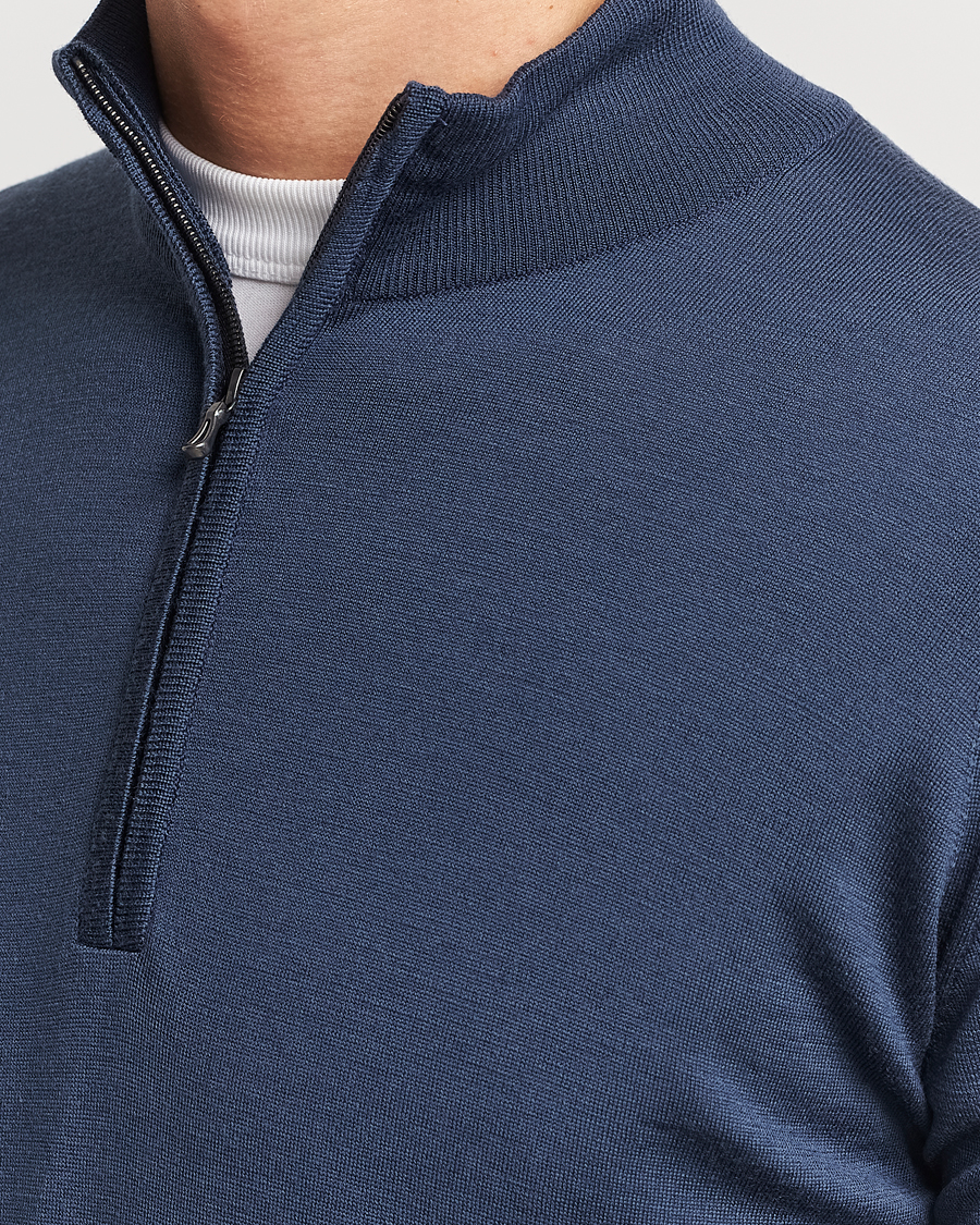 Homme | Pulls Et Tricots | John Smedley | Barrow Extra Fine Merino Half Zip Smoke Blue