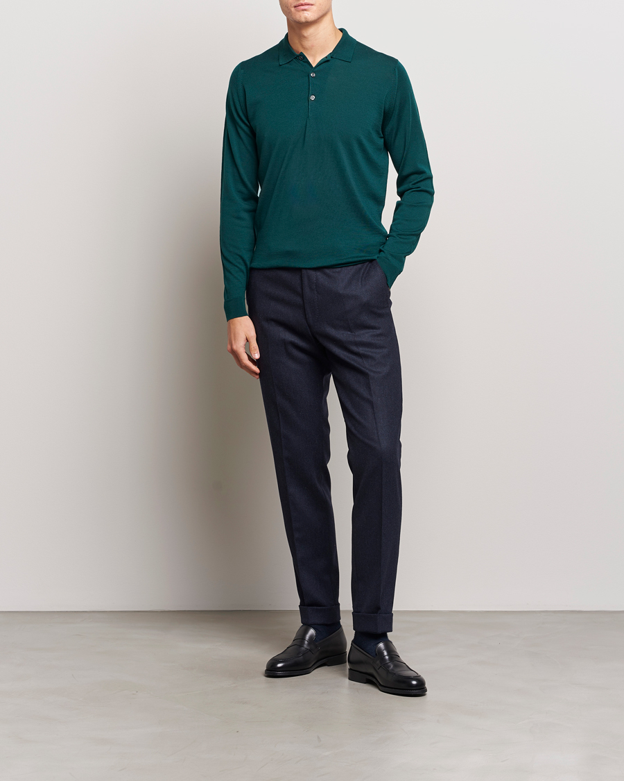 Homme | Pulls Et Tricots | John Smedley | Belper Extra Fine Merino Polo Pullover Pine Green