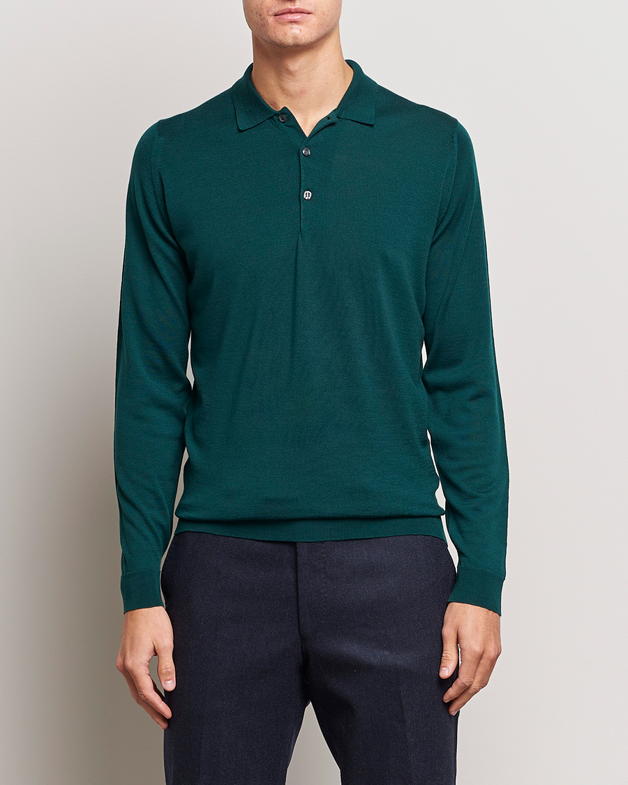 Homme | Pulls Et Tricots | John Smedley | Belper Extra Fine Merino Polo Pullover Pine Green