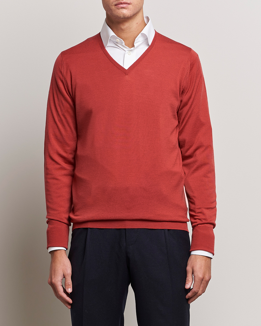 Homme | Pulls Et Tricots | John Smedley | Bobby Extra Fine Merino V-Neck Pullover Redwood