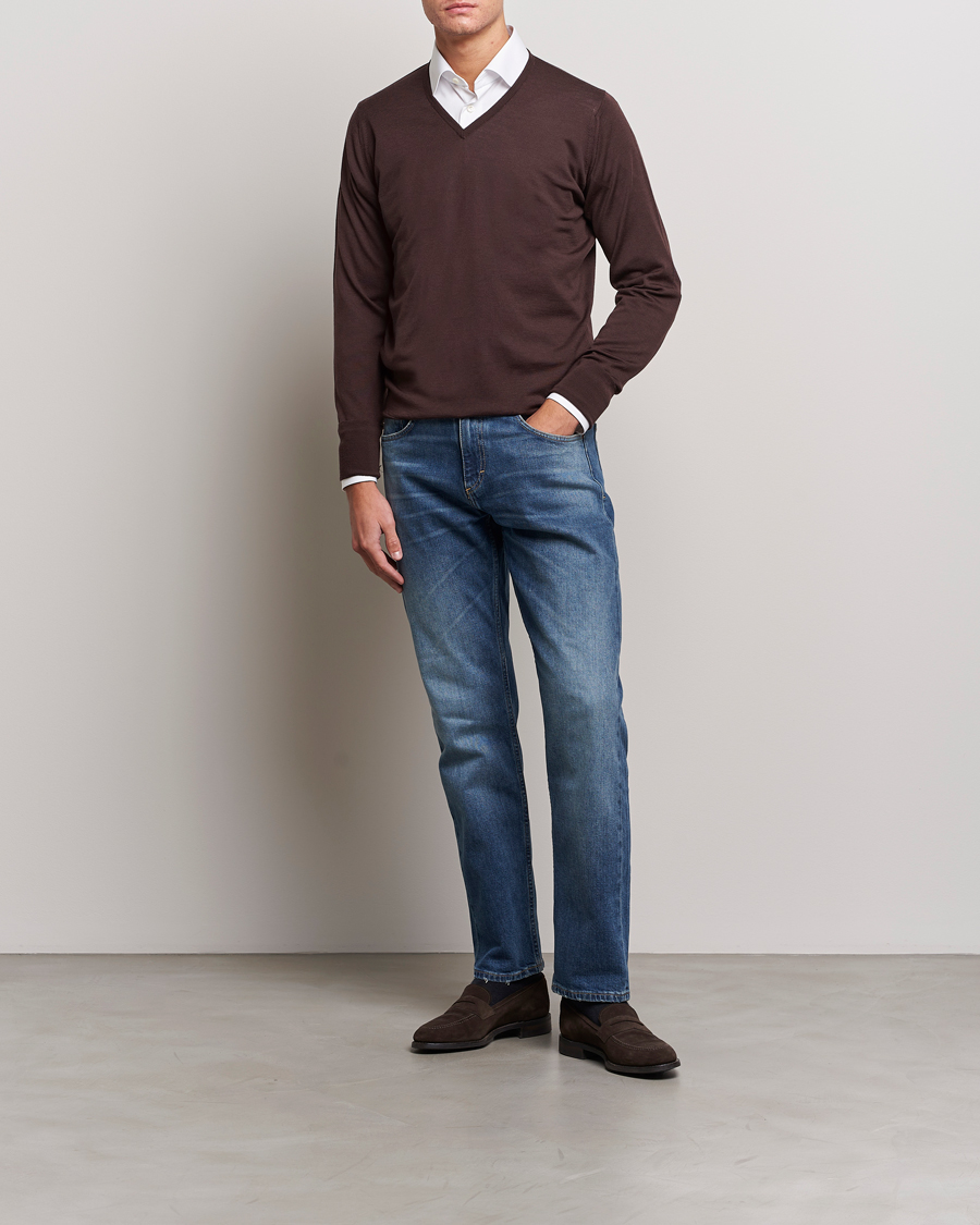 Homme | Pulls Et Tricots | John Smedley | Bobby Extra Fine Merino V-Neck Pullover Truffle Brown