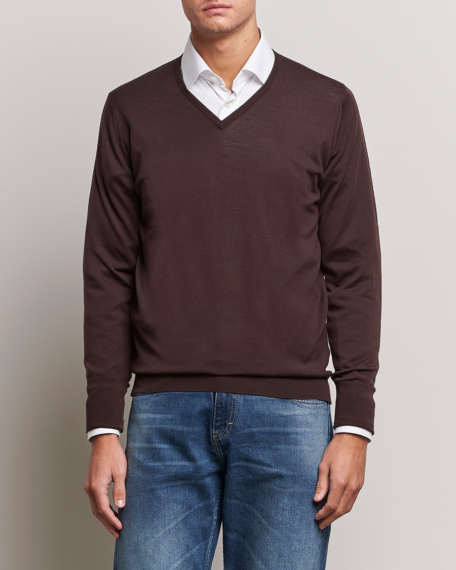 Homme | Pulls Et Tricots | John Smedley | Bobby Extra Fine Merino V-Neck Pullover Truffle Brown