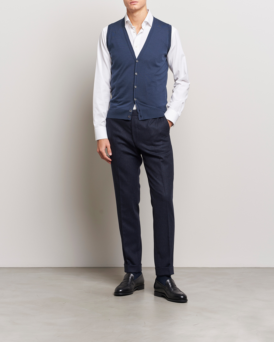 Homme | Pulls Et Tricots | John Smedley | Huntswood Slim Fit Waistcoat Smoke Blue