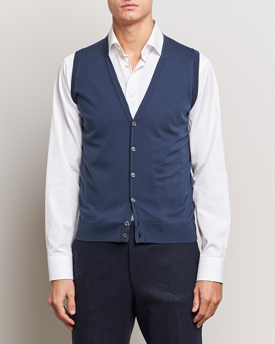 Homme | Pulls Et Tricots | John Smedley | Huntswood Slim Fit Waistcoat Smoke Blue