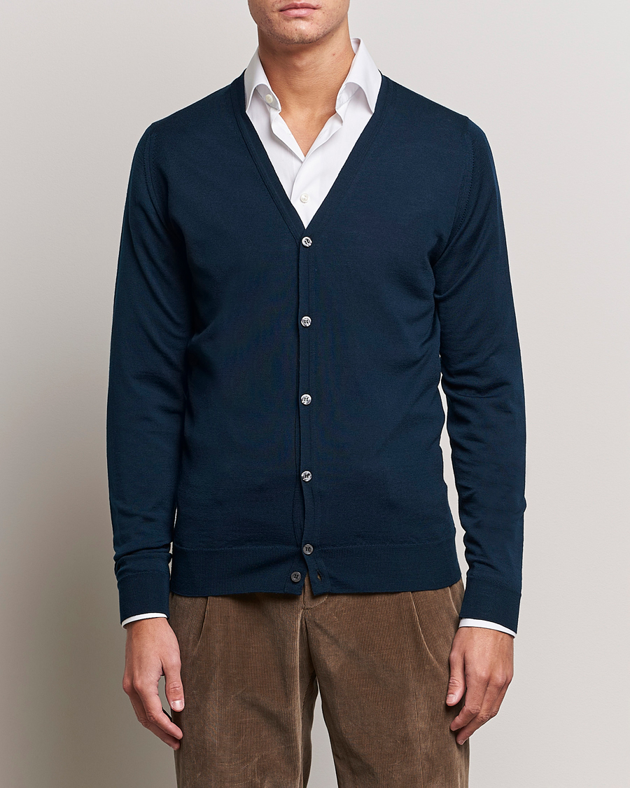 Homme | Pulls Et Tricots | John Smedley | Petworth Extra Fine Merino Cardigan Orion Green