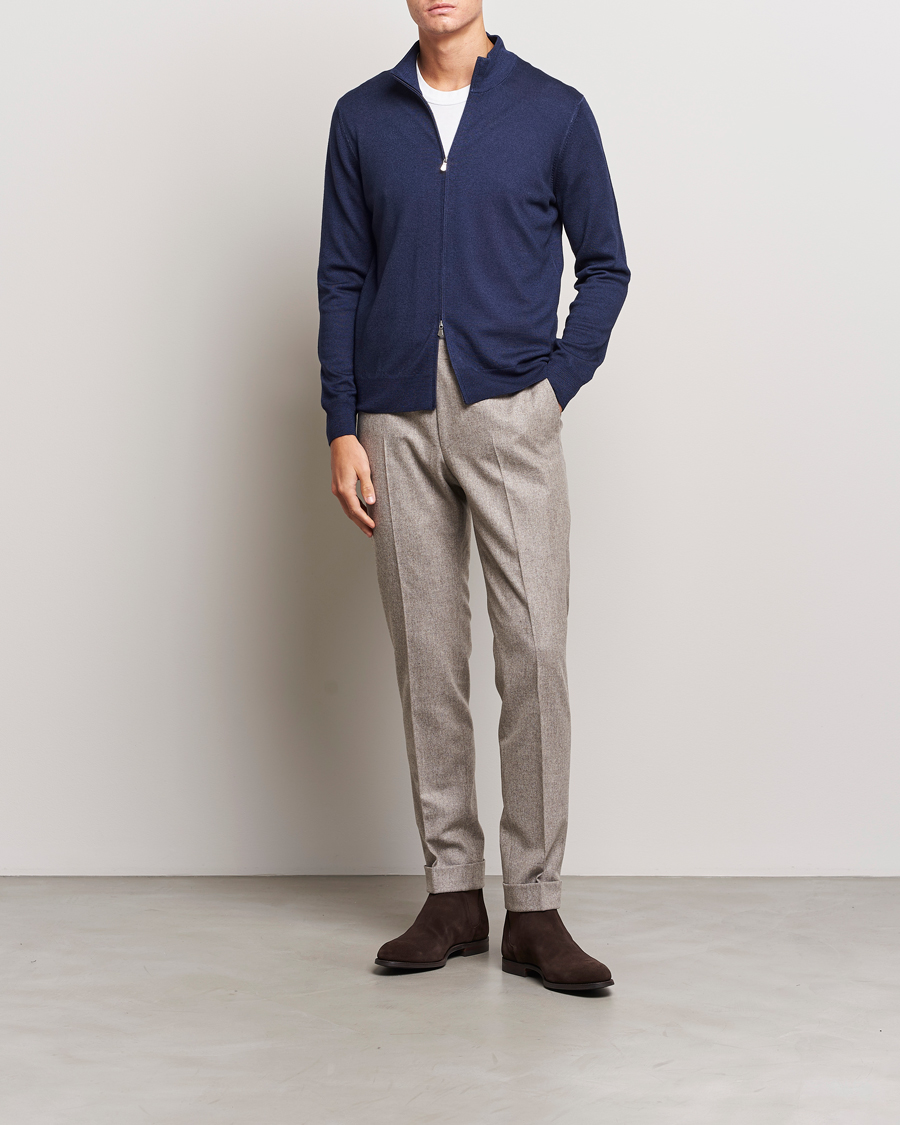 Homme | Pulls Et Tricots | Gran Sasso | Vintage Merino Fashion Fit Full Zip Navy