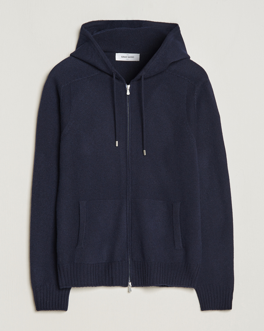 Homme | Pulls Et Tricots | Gran Sasso | Full Zip Wool Hoodie Navy