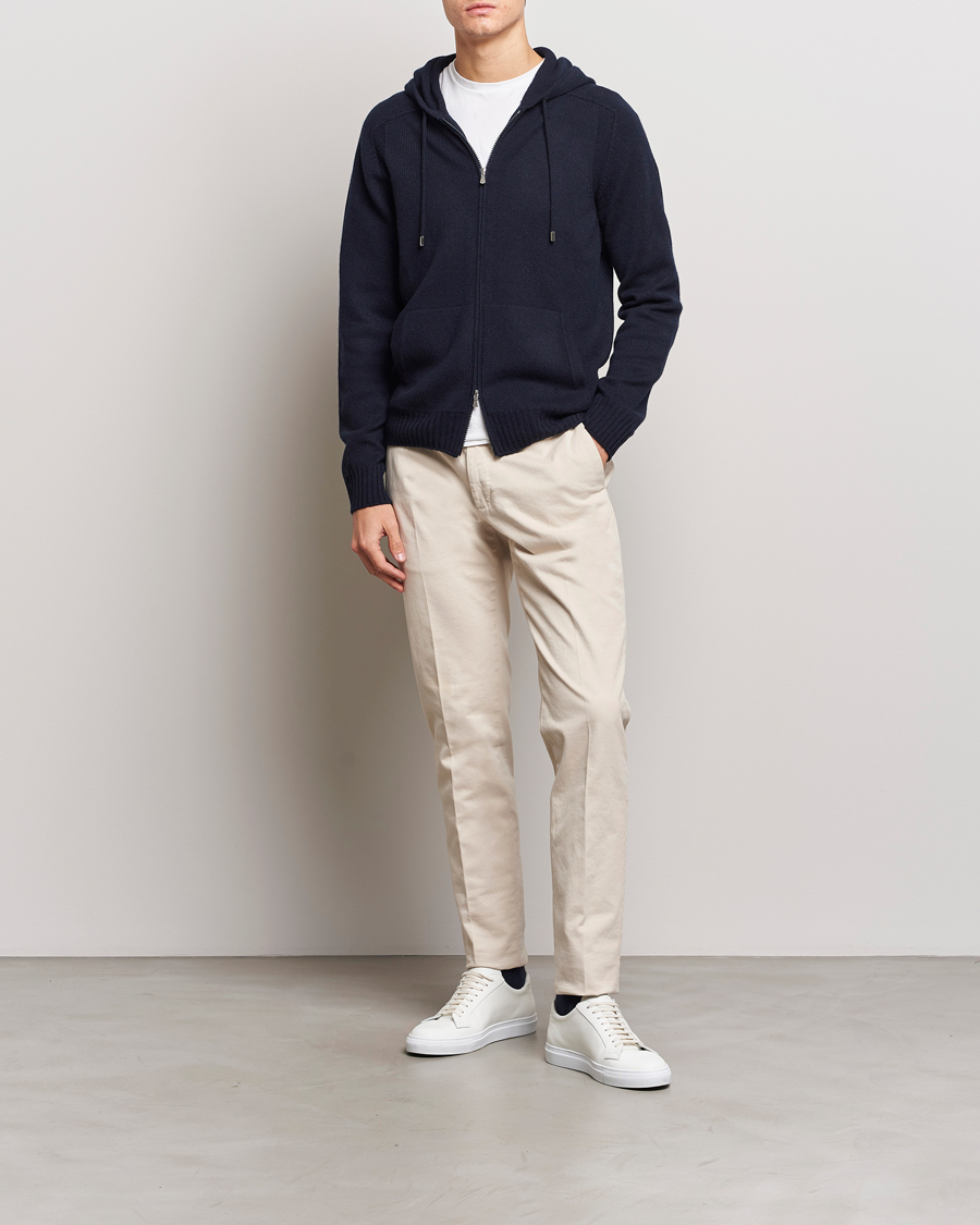 Homme | Pulls Et Tricots | Gran Sasso | Full Zip Wool Hoodie Navy