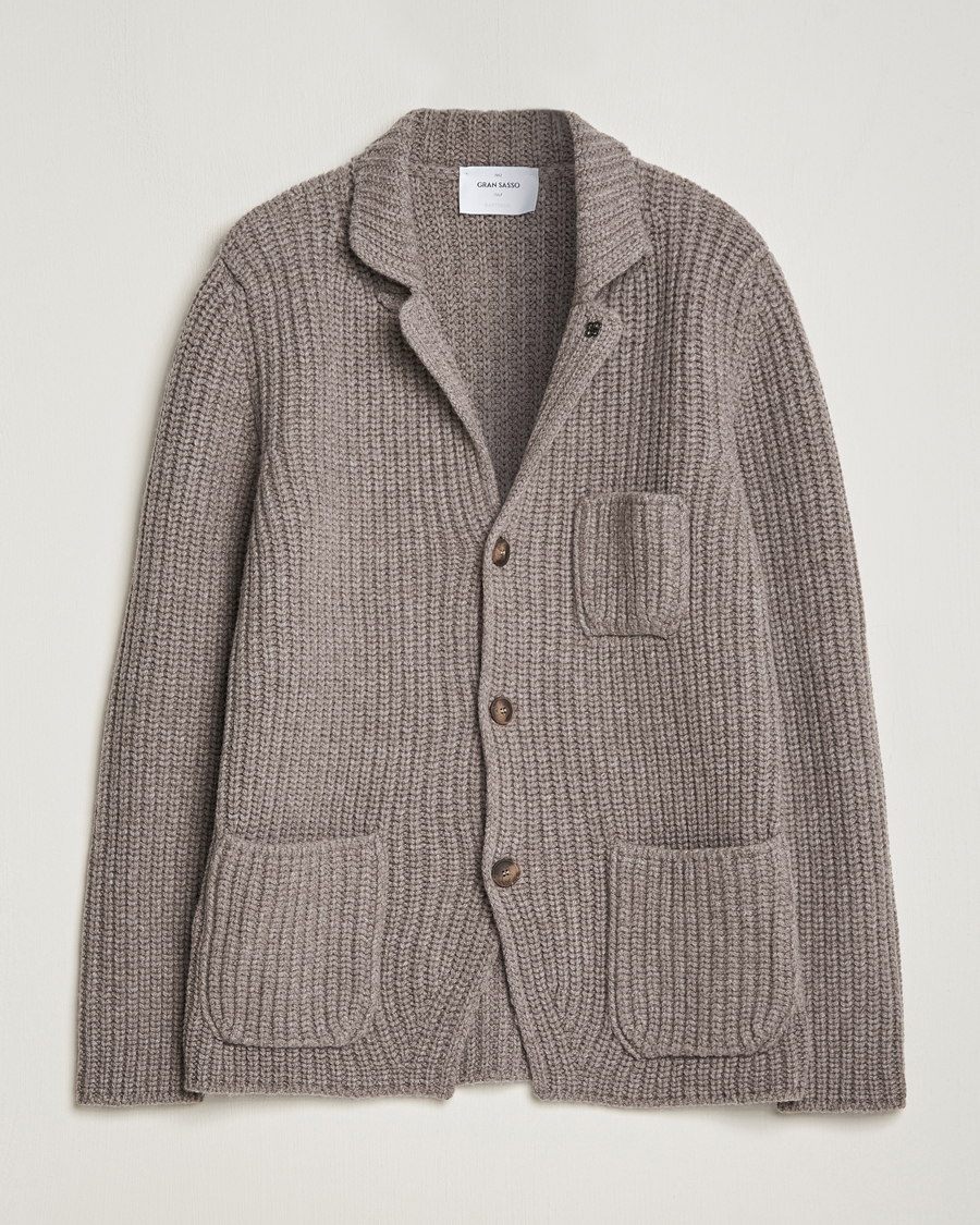 Homme | Pulls Et Tricots | Gran Sasso | Heavy Wool Knitted Blazer Cardigan Taupe Melange