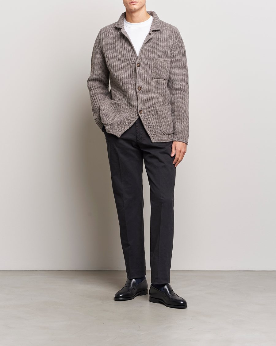 Homme | Pulls Et Tricots | Gran Sasso | Heavy Wool Knitted Blazer Cardigan Taupe Melange