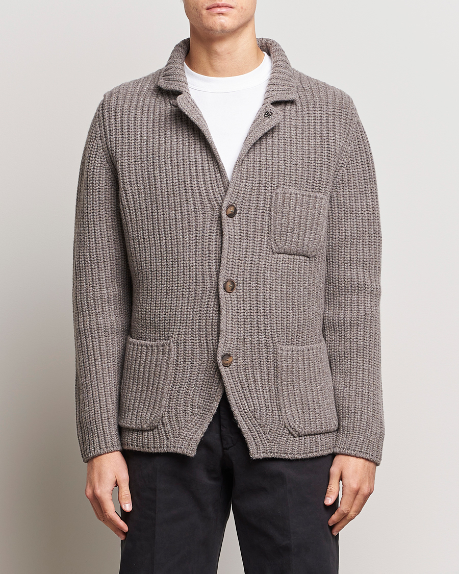 Homme | Pulls Et Tricots | Gran Sasso | Heavy Wool Knitted Blazer Cardigan Taupe Melange