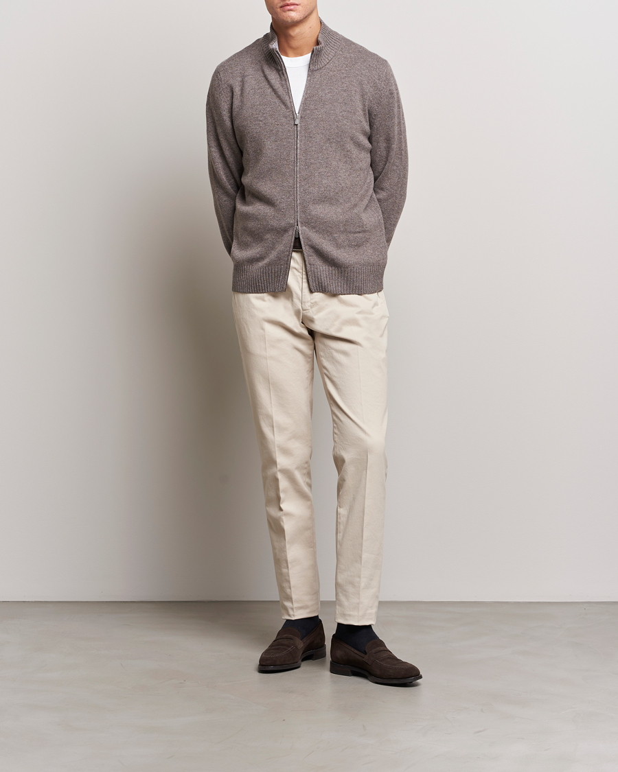 Homme | Pulls Et Tricots | Gran Sasso | Wool/Cashmere Full Zip Light Brown Melange
