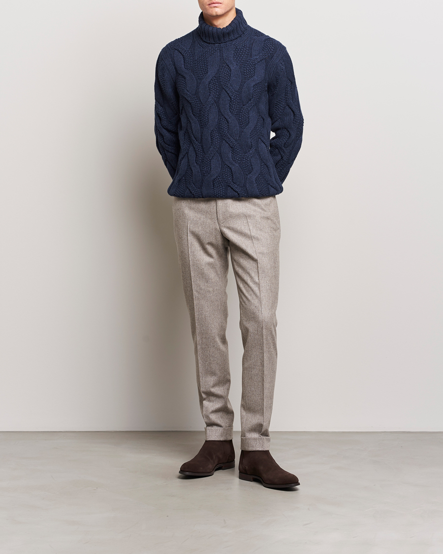 Homme | Pulls Et Tricots | Gran Sasso | Wool/Cashmere Heavy Knitted Structured Polo Navy