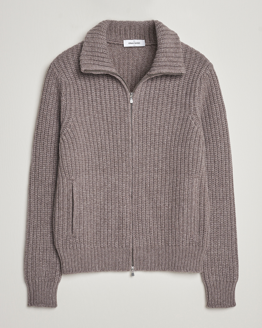 Homme | Pulls Et Tricots | Gran Sasso | Wool/Cashmere Heavy Knitted Full Zip Taupe Melange