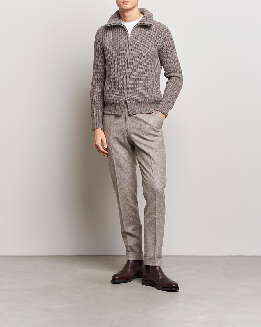 Homme | Pulls Et Tricots | Gran Sasso | Wool/Cashmere Heavy Knitted Full Zip Taupe Melange