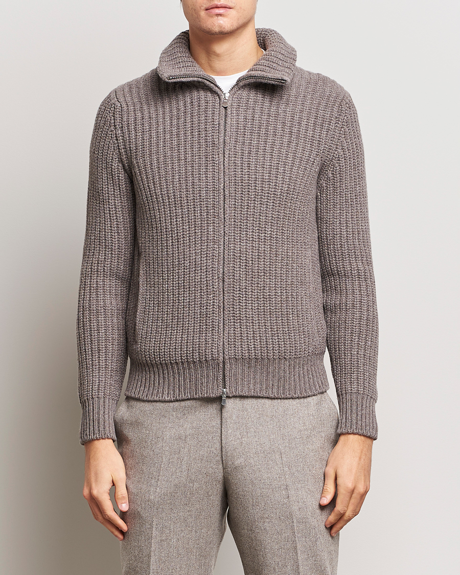 Homme | Pulls Et Tricots | Gran Sasso | Wool/Cashmere Heavy Knitted Full Zip Taupe Melange