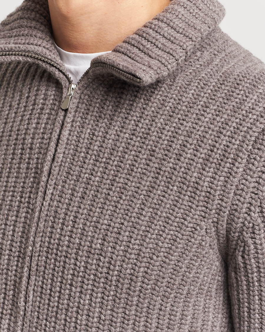Homme | Pulls Et Tricots | Gran Sasso | Wool/Cashmere Heavy Knitted Full Zip Taupe Melange