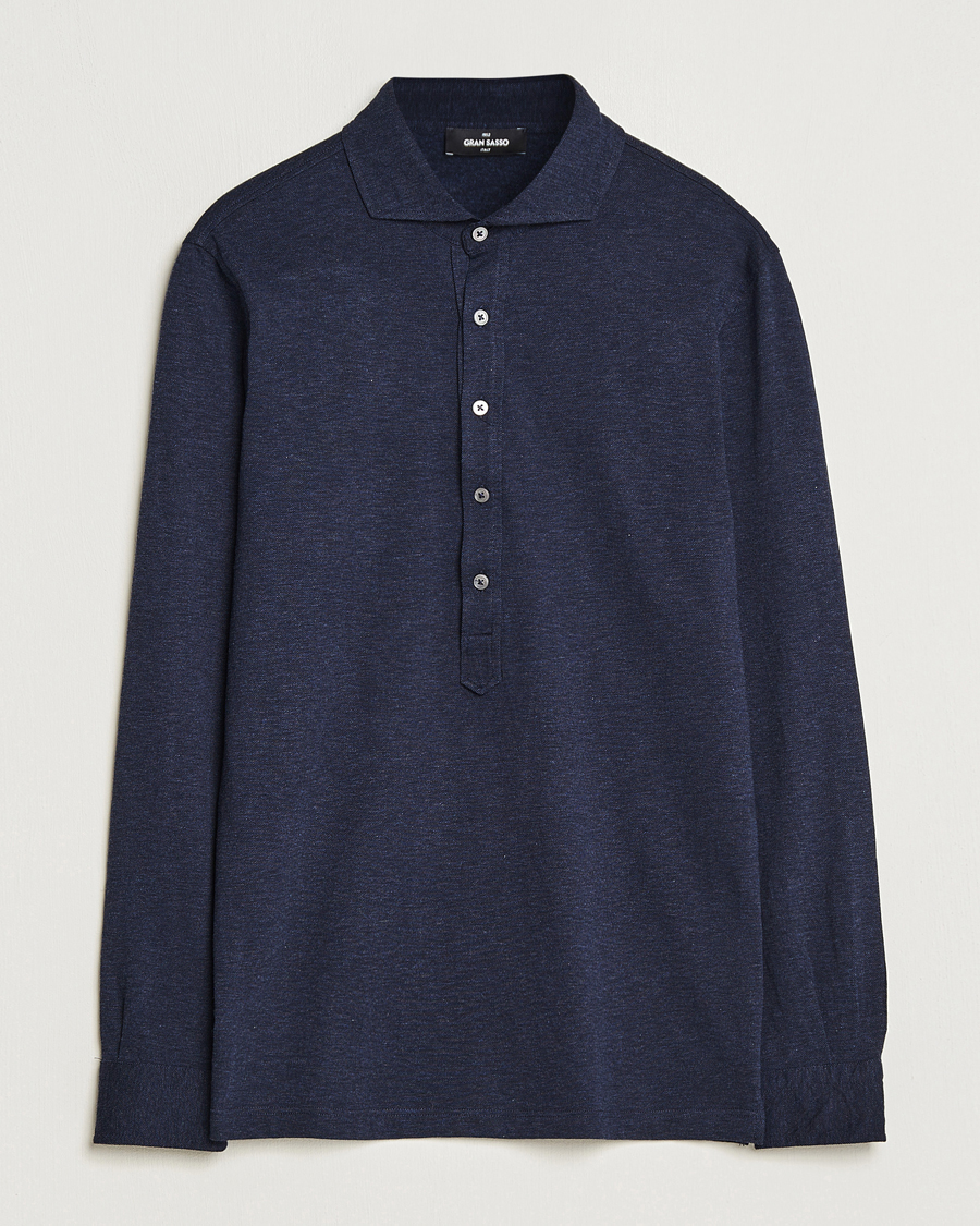 Homme | Chemises | Gran Sasso | Brushed Cotton Popover Shirt Navy Melange
