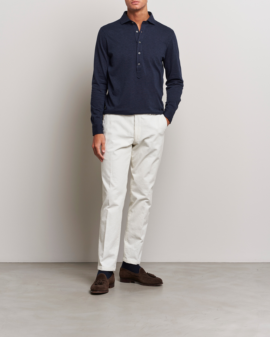 Homme | Chemises | Gran Sasso | Brushed Cotton Popover Shirt Navy Melange