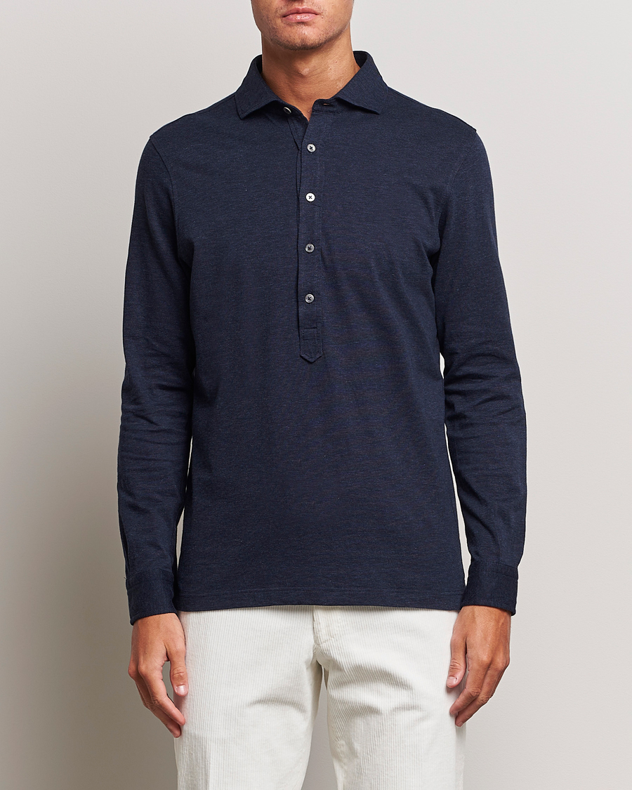 Homme | Chemises | Gran Sasso | Brushed Cotton Popover Shirt Navy Melange