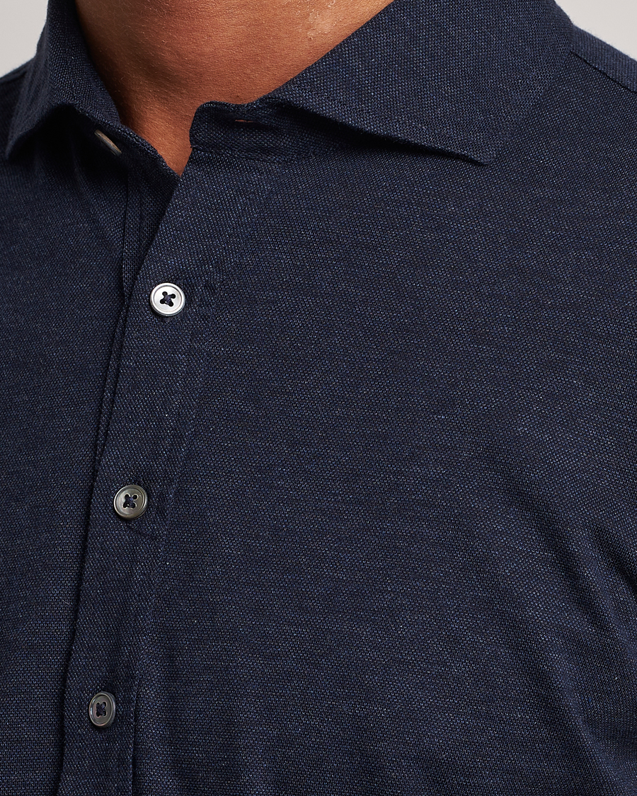Homme | Chemises | Gran Sasso | Brushed Cotton Popover Shirt Navy Melange