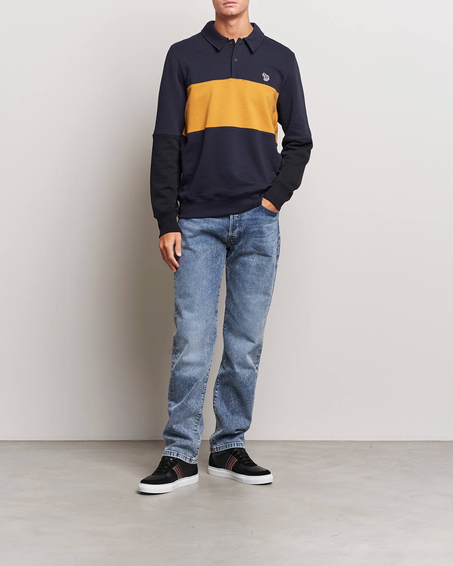 Homme | Pulls Et Tricots | PS Paul Smith | Organic Cotton Zebra Colorblocked Rugger Navy/Yellow