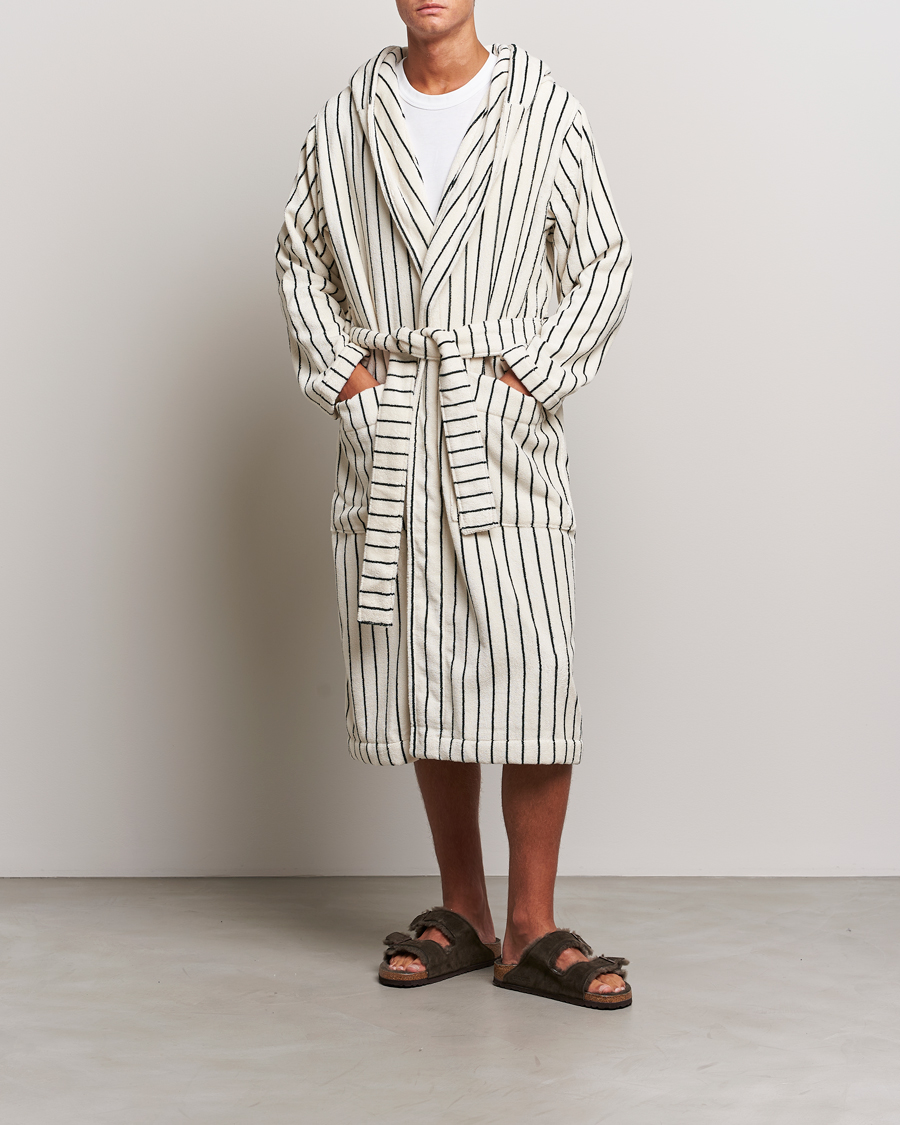 Homme | Peignoirs Et Pyjamas | Tekla | Organic Terry Hooded Bathrobe Racing Green Stripes