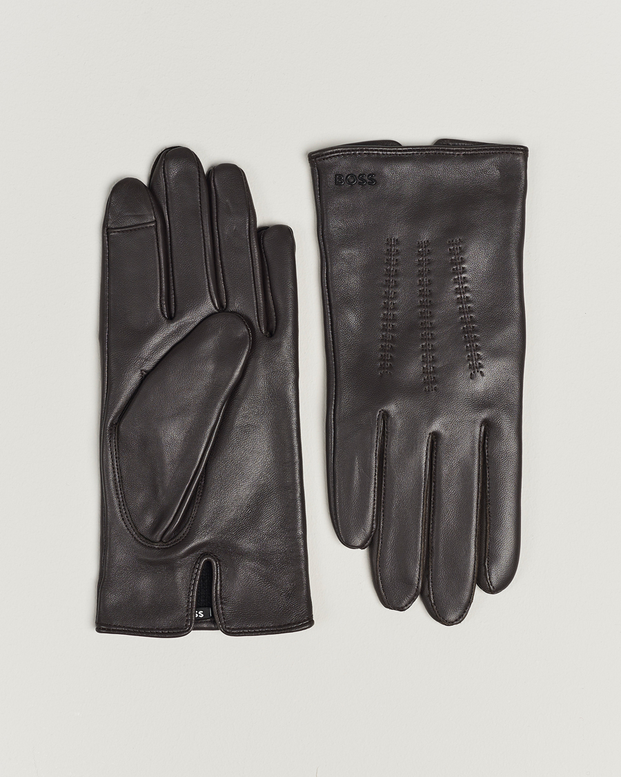 Homme | BOSS BLACK Hainz Leather Gloves Medium Brown | BOSS BLACK | Hainz Leather Gloves Medium Brown