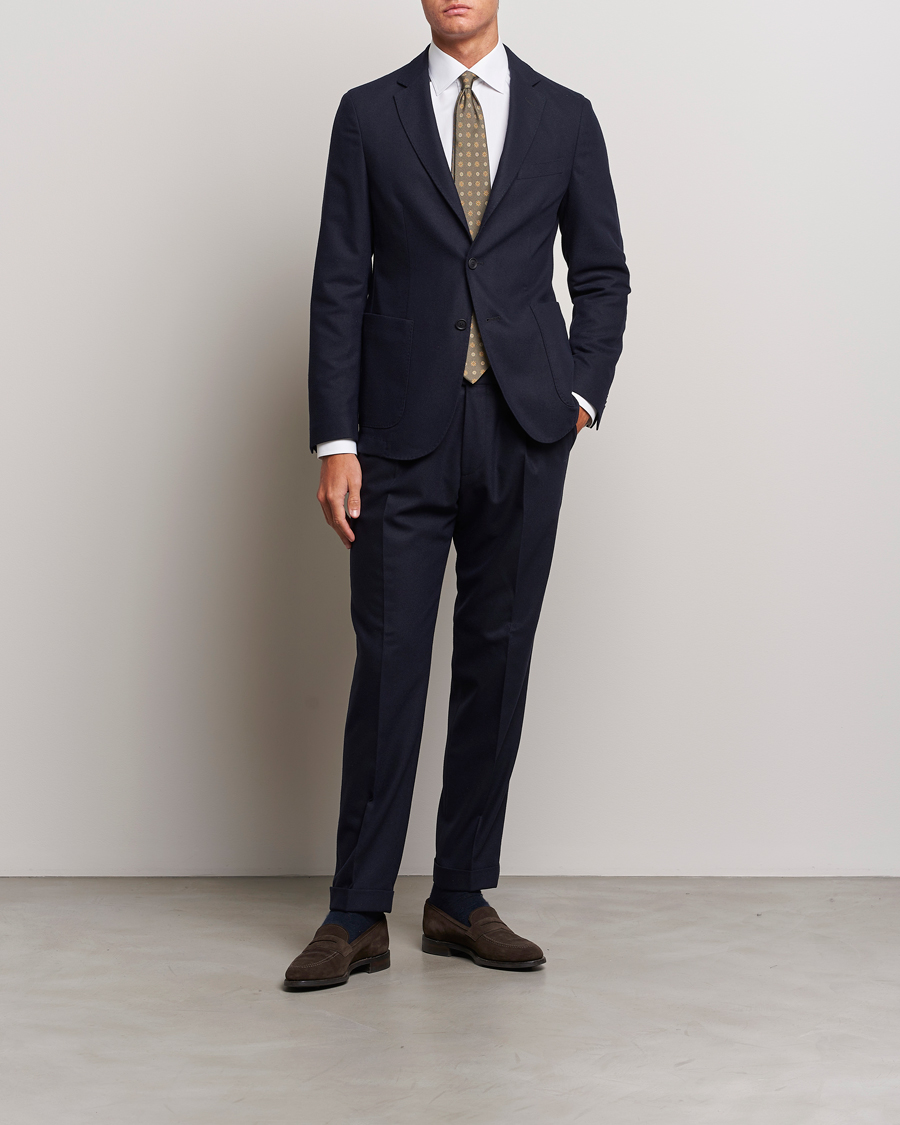 Homme | Pantalons | BOSS BLACK | Perin Tech Flannel Pleated Trousers Dark Blue